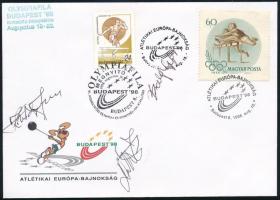 1998 Atlétikai Európa-Bajnokság Budapest FDC, Koltai Jenő, Garay Sándor és Balogh Györgyi atléták aláírásával.