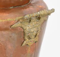 Antik sárgaréz és vörösréz esernyőtartó, bronz maszkmintás fülekkel. Patinás, m: 46 cm