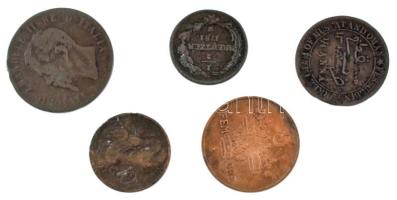 5db-os bronz és Cu érmetétel, benne 1781B 1/2kr Cu "II. József" + Omán / Maszkat 1898. (1315.) 1/4A Cu T:vegyes 5pcs bronze and Cu coin lot, within Hungary 1781B 1/2kr Cu "Joseph II" + Oman / Muscat 1898. (1315.) 1/4 Anna Cu C:mixed