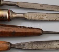 13 darab régi és antik asztalos véső, közte jelzett darabokkal, jó állapotban