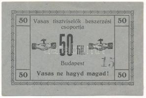 Budapest ~1920. 50f "Vasas tisztviselők beszerzési csoportja" szükségpénz hátlapon körbélyegzővel, sorszámmal, kék színű papíron T:AU Adamo BUC-290.1