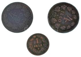 Ausztria 1858A 1kr Cu + 1860A 4kr Cu (2x) T:F Austria 1858A 1 Kreuzer Cu + 1860A 4 Kreuzer Cu (2x) C:F