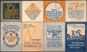 1914-1915 Nyomtatvány vándorkiállítás 8 levélzáró összefüggésben