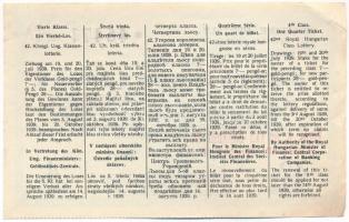 1939. "42. Magyar Királyi Osztálysorsjáték" negyedik osztály 1/4 sorsjegye, bélyegzéssel, ...