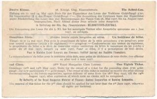 1937. "38. Magyar Királyi Osztálysorsjáték" második osztály 1/8 sorsjegye, bélyegzéssel, v...