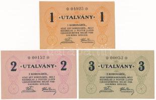 Budapest ~1920. 1K + 2K + 3K &quot;Pester Lloyd&quot; utalvány hátoldali bélyegzővel és anélkül T:UNC-XFHungary / Budapest ~1920. 1 Korona + 2 Korona + 3 Korona &quot;Pester Lloyd&quot; coupons backside with and without cancellation C:UNC-XF Adamo BUC-212.1,212.2.1, 212.3