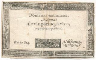 Franciaország 1793. 25L "Assignata" T:F kis szakadások
France 1793. 25 Livres "Assig...