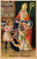 Üdvözlet a Mikulástól / Saint Nicholas greeting, litho