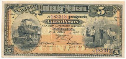 Mexikó 1914. 5P T:F erős papír Mexico 1914. 5 Pesos C:F sturdy paper Krause P#S465