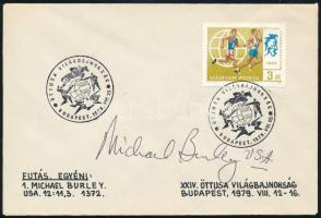 1979 Michael Burley amerikai öttusázó aláírása Öttusa VB FDC-n / Signature of Michael Burley american pentathlete