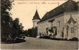 1909 Nagykároly, Carei; Gróf Károlyi kastély és park. Csókás László kiadása / castle and park