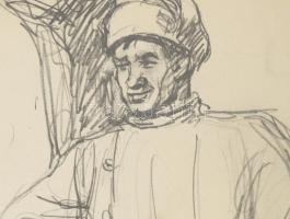 Ék Sándor (1902-1975): Szovjet katona. Ceruza, papír, jelzett, üvegezett fakeretben, 32x25 cm