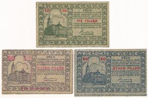 Pécs 1919. 10f-50f (3xklf) házipénztár-pénztárjegy T:AU-F / Hungary / Pécs 1919. 10 Fillér - 50 Fillér (3xdiff) cash register ticket C:AU-F PÉC-13.1-13.3