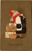 1913 Húsvéti üdvözlet / Easter greeting art postcard with chicken and eggs. Meissner & Buch Künstler-Postkarten Serie 1881. Gouache "Vom Ostermarkt" litho (fa)