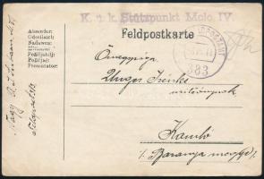 1918 Tábori posta levelezőlap &quot;K.u.K. Stützpunkt Molo IV.&quot; + &quot;FP / 383&quot;