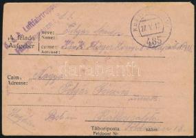 1918 Tábori posta levelezőlap &quot;K.u.k. Luftfahrtruppen / Fliegerkompagnie 8.&quot; + &quot;FP / 485&quot;