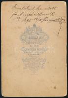 1895 Családi portré, keményhátú fotó Becske veszprémi műterméből, foltos, hátoldalon feliratozva, 16...