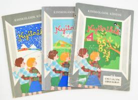 Nyitnikék. Kisiskolások könyve. I-II. félév (1-2. köt.) Szerk.: Huszár Tiborné. Bp., 1986, Közgazdasági és Jogi Könyvkiadó. Kiadói sérült papírkötés + Nyitnikék 3. Csupaszám országban. Szerk. Huszár Tiborné. Rajzolta: Kepes Erzsébet. Kisiskolások könyve. Bp.,1976, RTV-Minerva, (Offset-ny.), sérült papírkötés. Firkákkal.