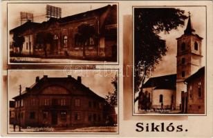 1929 Siklós, Postahivatal, Római katolikus templom, Főszolgabíróság. Böbl Nándorné és Fia kiadása