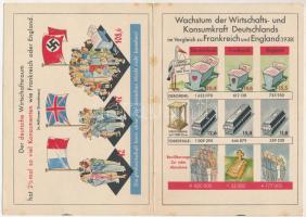 Wachstum der Wirtschafts- und Konsumkraft Deutschlands im Vergleich zu Frankreich und England / Growth of the economic and consumer power of Germany compared to France and England. NS Nazi propaganda 2-tiled folding card (fl)