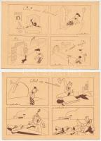 4 db RÉGI második világháborús, humoros magyar légierős grafikai képeslap pilótákkal és repülőgépekk...