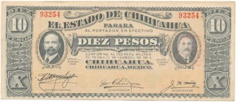 Mexikó / Forradalom / Chihuahua 1915. 10P hátoldalán piros felülbélyegzéssel T:AU Mexico / Revolution / Chihuahua 1915. 10 Pesos with red overprint on back C:AU Krause P#S535