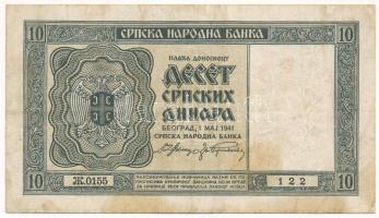Szerbia / Német megszállás 1941. 10D felülbélyegzéssel T:F Serbia / German occupation 1941. 10 Dinar...