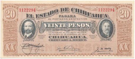 Mexikó / Forradalom / Chihuahua 1915. 20P hátoldalán fekete felülbélyegzéssel T:AU Mexico / Revolution / Chihuahua 1915. 20 Pesos with black overprint on back C:AU Krause P#S537