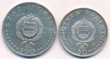 1968. 50Ft Ag + 100Ft Ag "Semmelweis pár" T:AU patina Adamo EM27; EM28