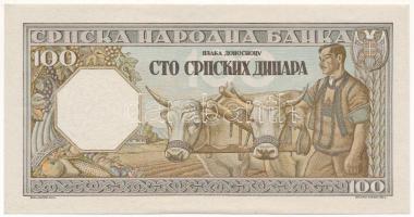 Szerbia / Német megszállás 1943. 100D T:AU Serbia / German occupation 1943. 100 Dinara C:AU Krause P...