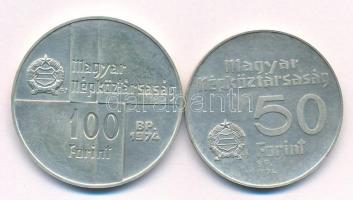 1974. 50Ft Ag + 100Ft Ag "50 éves a Magyar Nemzeti Bank" érmepár T:BU patina Adamo EM44, E...