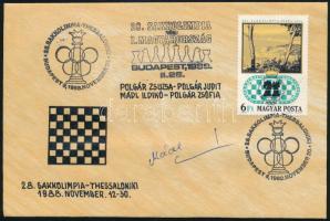 Mádl Ildikó (1969-) olimpiai bajnok sakkozó autográf aláírása 28. Sakkolimpia-Thessaloniki 1988 FDC-n