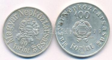 1973. 50Ft Ag + 100Ft Ag "Petőfi" érmepár T:BU patina Adamo EM41, EM42