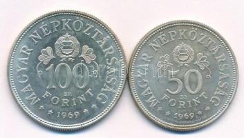 1969. 50Ft Ag + 100Ft Ag "Tanácsköztársaság" érmepár T:UNC,AU Adamo EM34, EM35