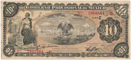 Mexikó / Gobiernói Ideiglenes Kormány 1914. 10P hátoldalán felülbélyegzéssel T:F Mexico / Gobierno Provisional de México 1914. 10 Pesos with overprint on the back C:F Krause P#S1108