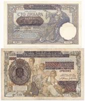 Szerbia / Német megszállás 1941. 100D + 1941. 1000D 500D-os bankjegyre nyomva T:F egyik szép papírral Serbia / German Occupation 1941. 100 Dinara + 1941. 1000 Dinara printed on 500 Dinara banknote C:F one with nice paper