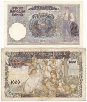 Szerbia / Német megszállás 1941. 100D + 1941. 1000D 500D-os bankjegyre nyomva T:F egyik szép papírra...
