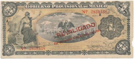 Mexikó / Gobiernói Ideiglenes Kormány 1914. 1P piros &quot;REVALIDADO&quot; felülbélyegzéssel T:VG folt, szakadás, anyaghiány Mexico / Gobierno Provisional de México 1914. 1 Peso with red &quot;REVALIDADO&quot; overprint C:VG spot, tear, material error Krause P#S701