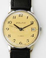 Poljot 17 köves férfi karóra, dátumkijelzéssel, működik, bőr szíjjal, minimális karcokkal, számlap d: 30 mm
