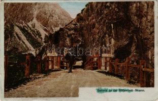 Passo dello Stelvio, Stilfserjochstrasse (Südtirol); Gallerie / tunnel. Fritz Gratl hand-coloured photo (EK)