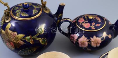 cca 1875-1880, Zsolnay Rothschild báró orchideás készlet 8 darabja. Terv.: Zsolnay Teréz. Öntött fin...