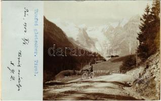 1900 Trafoi (Stelvio, Stilfs; Südtirol); Gletscher / glacier, cyclist. photo (gluemark) / Dr. Kenessey Aladár pécsi orvos levele feleségének Szántó (Szánthó) Ilonának