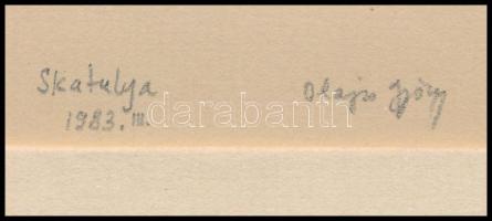 Olajos György (1953-): Skatulya, 1983. Tus, papír, jelzett. Paszpartuban, 10×7 cm