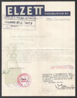 1948 Bp. XIII. kerület, "Elzett Vasárugyár Rt." fejléces számlán kiadott igazolás