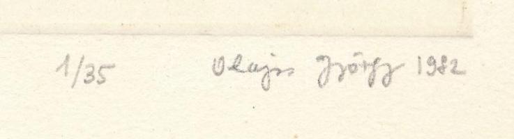 Olajos György (1953-): Fosszília IV., 1982. Rézkarc, papír. jelzett, számozott 1/ 35. 20x9 cm