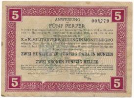 Montenegró / Császári és Királyi Katonai Közigazgatás 1917. 5P T:VF folt, erős papír Montenegro / Austro-Hungarian Military Administration 1917. 5 Perper C:VF spot, sturdy paper Krause P#M150