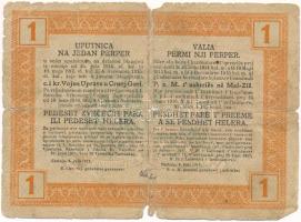 Montenegró / Császári és Királyi Katonai Közigazgatás 1917. 1P T:VG,G szakadás, anyaghiány
Monteneg...