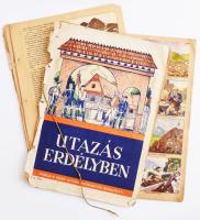 cca 1930-1940 Utazás Erdélyben, a Szent István Cikóriagyár gyűjtőalbuma (2. sz. füzet), közel teljes, 63 db beragasztott képpel (egy hiányzik). Nemzetiszínű zsinórral fűzve, sérült, széteső állapotban.