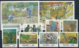 100th anniversary of Vincent van Gogh's death set + imperforated pair of blocks, Vincent van Gogh halálának 100. évfordulója sor + vágott blokkpár