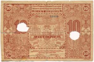 Montenegró 1912. 10P lyukasztással érvénytelenítve T:VG,G szakadás, ragasztva
Montenegro 1912. 10 P...